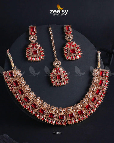Elysium Necklace Golden Red Necklace Sets - Zeesy Jewellery Pakistan | Premium Artificial & Imitation Jewellery