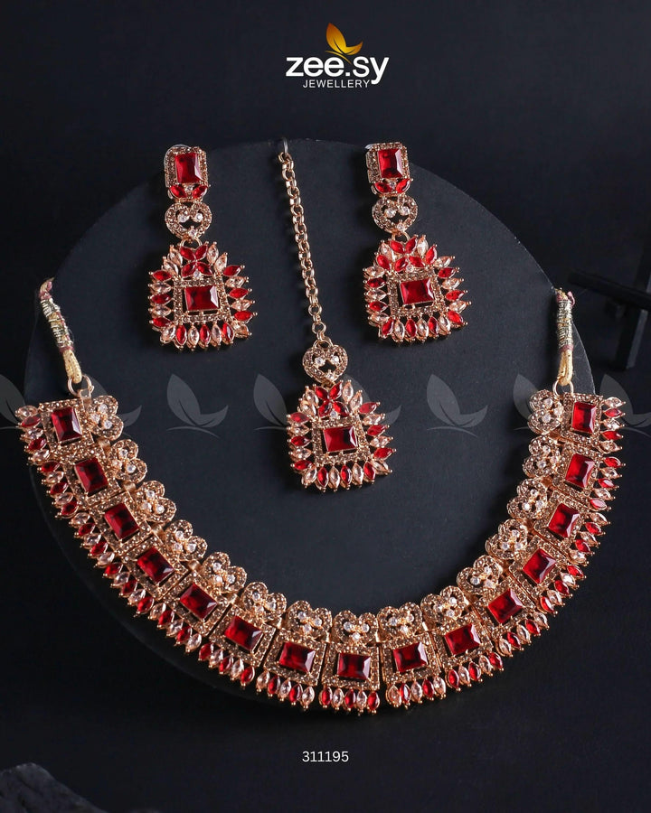 Elysium Necklace Golden Red Necklace Sets - Zeesy Jewellery Pakistan | Premium Artificial & Imitation Jewellery