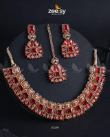 Elysium Necklace Golden Red Necklace Sets - Zeesy Jewellery Pakistan | Premium Artificial & Imitation Jewellery