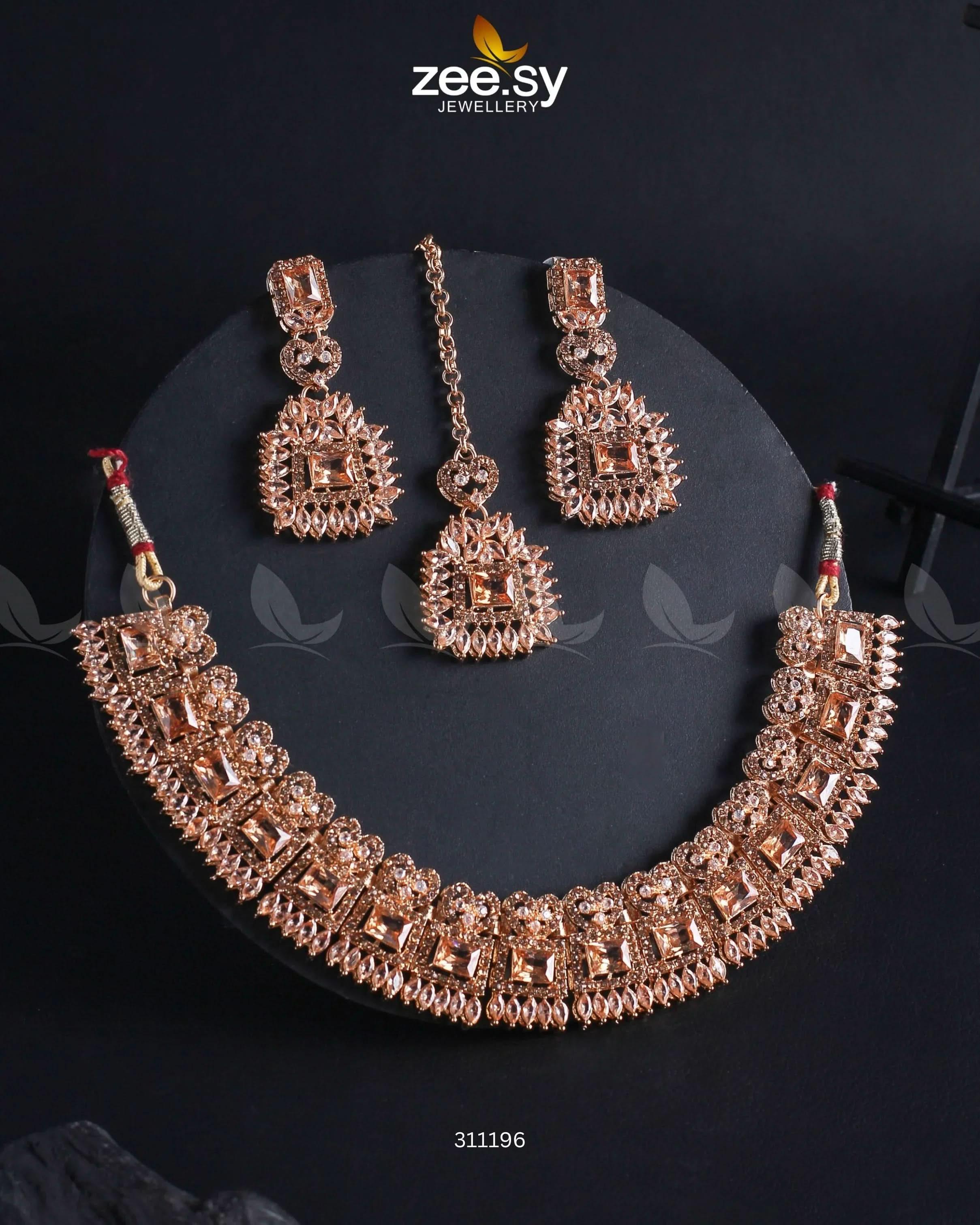 Elysium Necklace Golden Champagne Necklace Sets - Zeesy Jewellery Pakistan | Premium Artificial & Imitation Jewellery