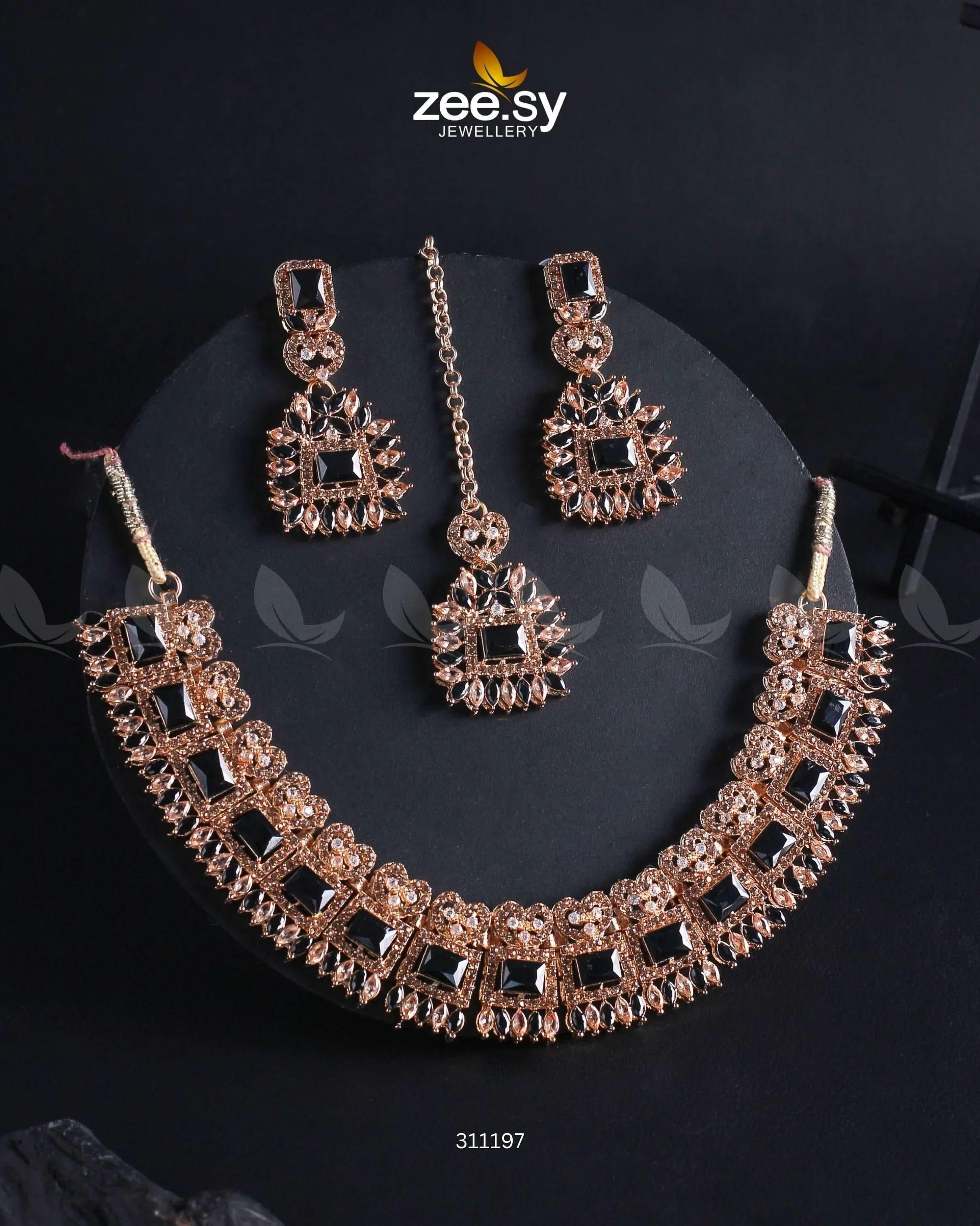 Elysium Necklace Golden Black Necklace Sets - Zeesy Jewellery Pakistan | Premium Artificial & Imitation Jewellery