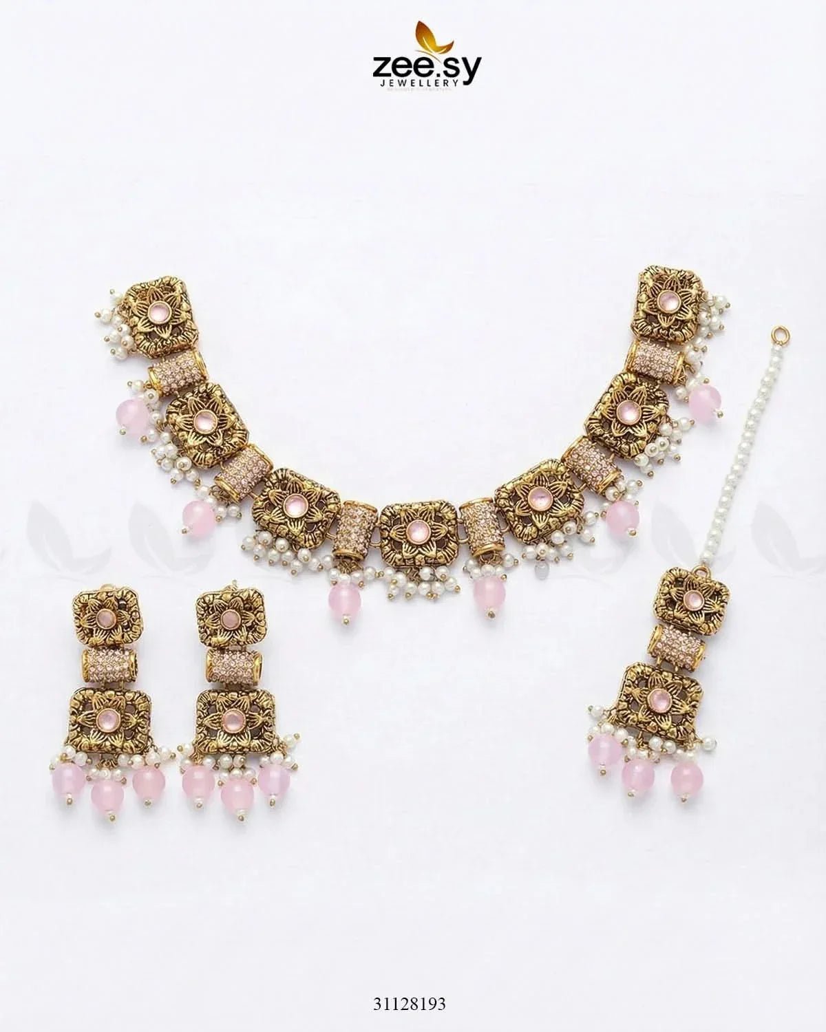Square Floral Pearl Necklace Set Necklace Sets - Zeesy Jewellery Pakistan | Premium Artificial & Imitation Jewellery