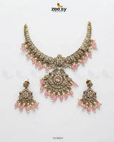 Victorian Faux Pearl Necklace Set Golden Mint Pink Necklace Sets - Zeesy Jewellery Pakistan | Premium Artificial & Imitation Jewellery