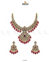 Victorian Faux Pearl Necklace Set Golden Ruby Necklace Sets - Zeesy Jewellery Pakistan | Premium Artificial & Imitation Jewellery