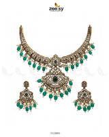 Victorian Faux Pearl Necklace Set Golden Green Necklace Sets - Zeesy Jewellery Pakistan | Premium Artificial & Imitation Jewellery