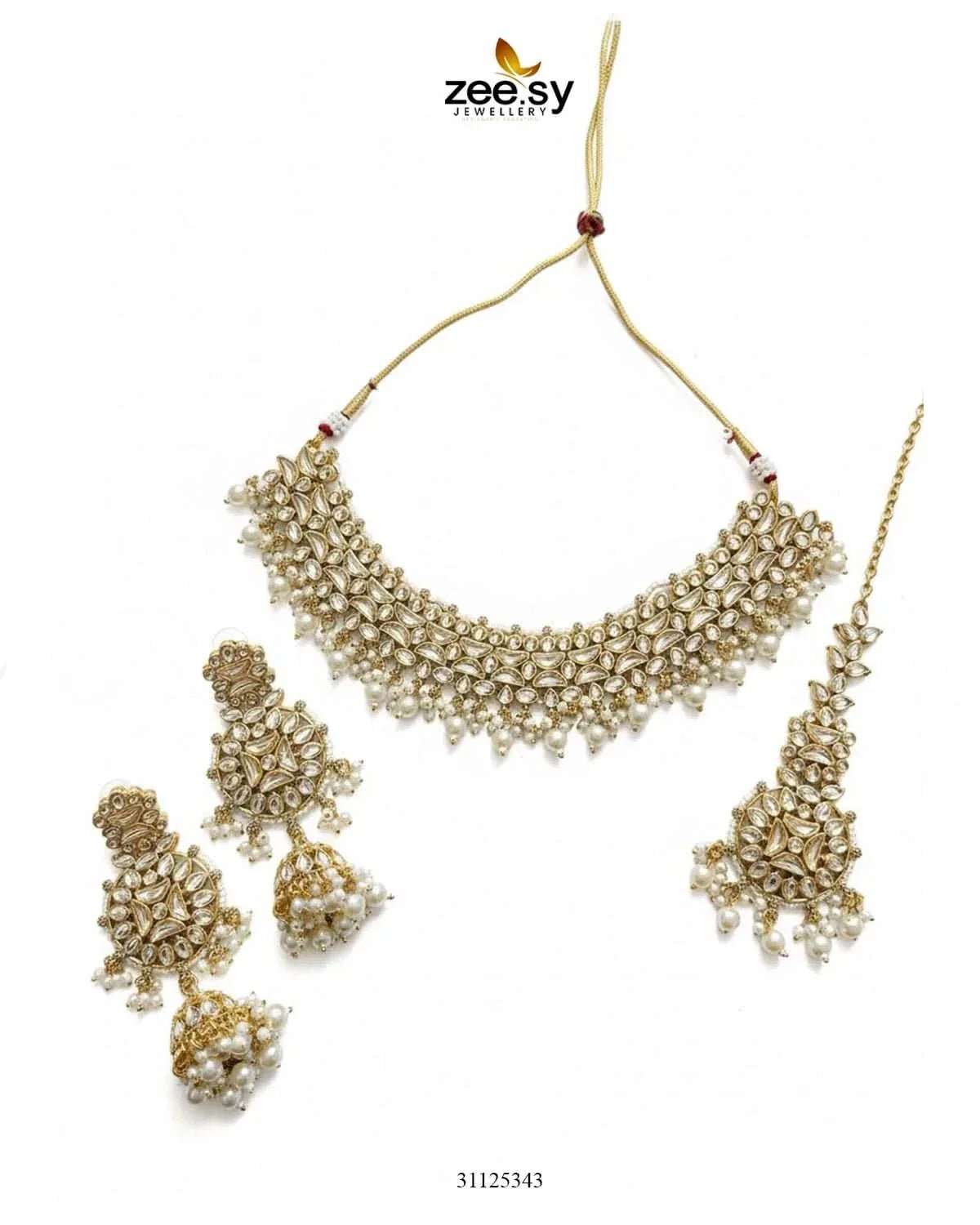 Gilded Perpetual Crystal Necklace Set Golden Pearl Necklace Sets - Zeesy Jewellery Pakistan | Premium Artificial & Imitation Jewellery