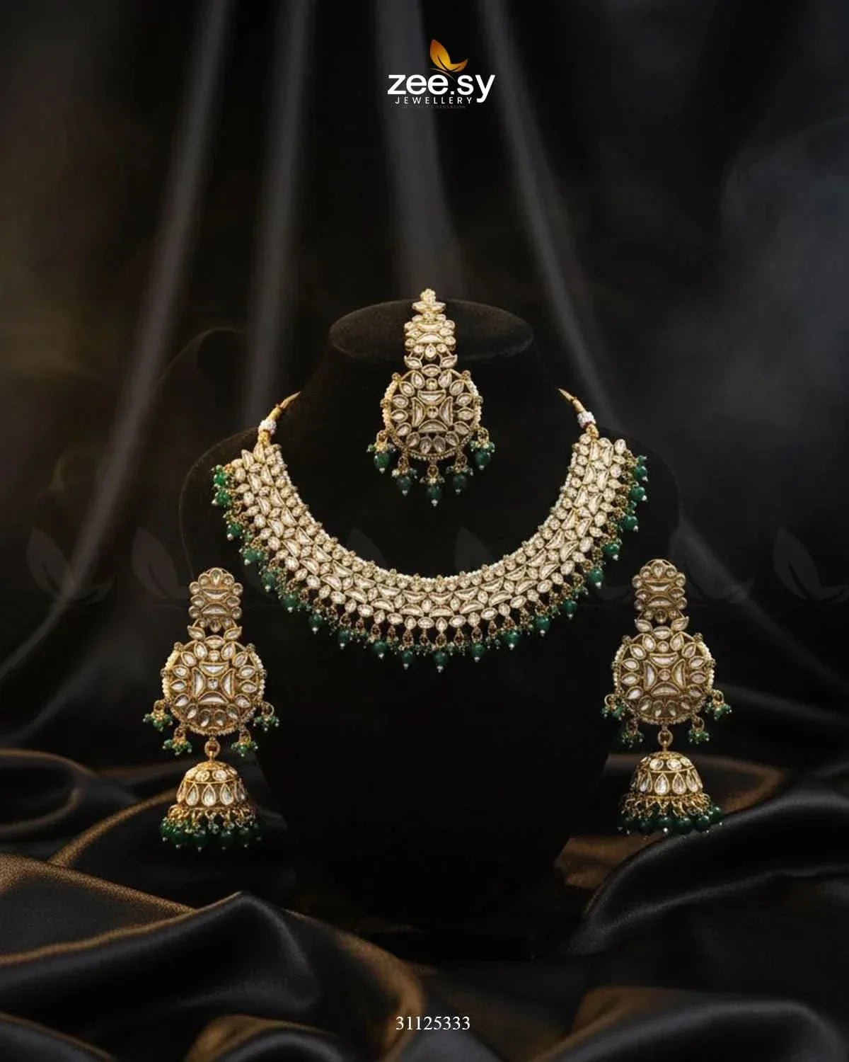 Gilded Perpetual Crystal Necklace Set Golden Green Necklace Sets - Zeesy Jewellery Pakistan | Premium Artificial & Imitation Jewellery