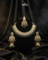 Gilded Perpetual Crystal Necklace Set Golden Green Necklace Sets - Zeesy Jewellery Pakistan | Premium Artificial & Imitation Jewellery