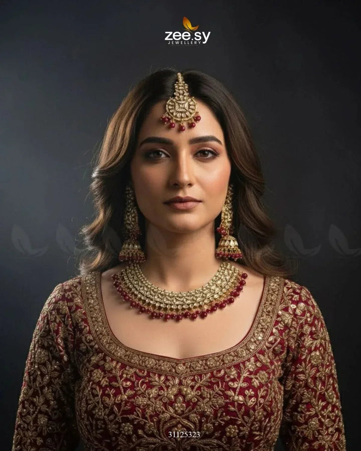 Gilded Perpetual Crystal Necklace Set Golden Red Necklace Sets - Zeesy Jewellery Pakistan | Premium Artificial & Imitation Jewellery