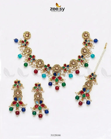 Tulshi Antique Pearl Necklace Set Golden Multi Necklace Sets - Zeesy Jewellery Pakistan | Premium Artificial & Imitation Jewellery
