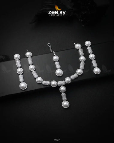 Perlaura Necklace Set Silver Necklace Sets - Zeesy Jewellery Pakistan | Premium Artificial & Imitation Jewellery