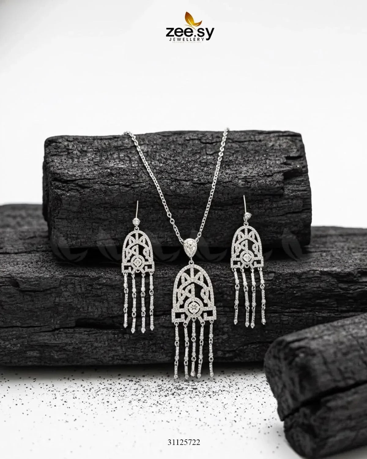 Precious Crystal Eternal Necklace Set Silver Necklace Sets - Zeesy Jewellery Pakistan | Premium Artificial & Imitation Jewellery