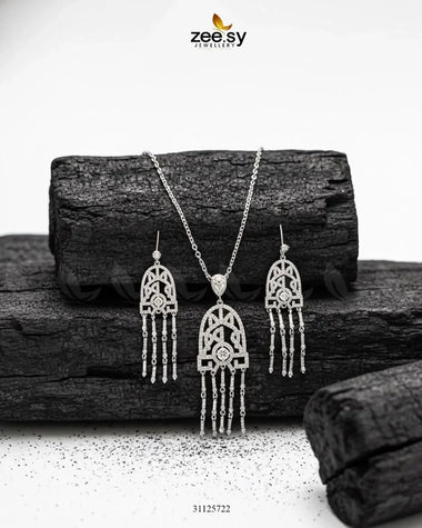 Precious Crystal Eternal Necklace Set Silver Necklace Sets - Zeesy Jewellery Pakistan | Premium Artificial & Imitation Jewellery