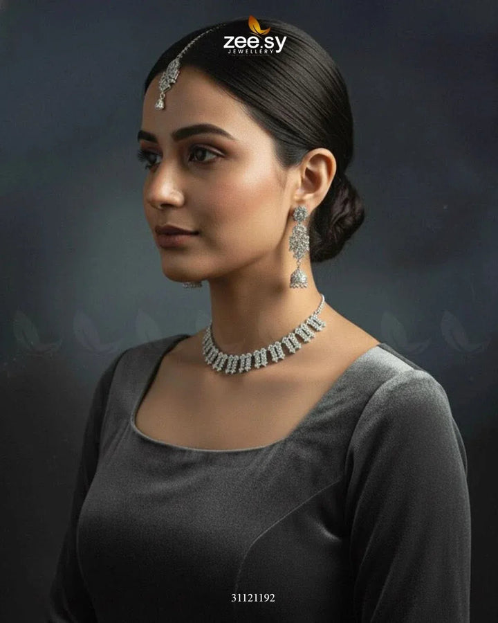 Classic Zircon Necklace Silver White Necklace Sets - Zeesy Jewellery Pakistan | Premium Artificial & Imitation Jewellery