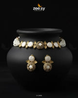 Crest Choker Necklace Set Champagne Necklace Sets - Zeesy Jewellery Pakistan | Premium Artificial & Imitation Jewellery