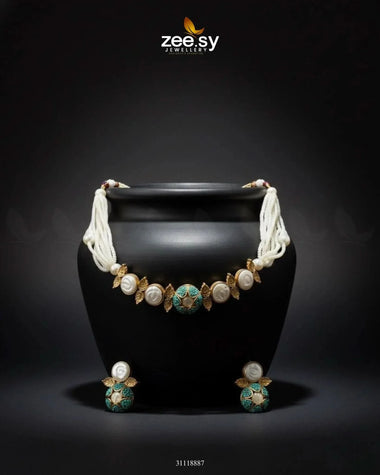 Crest Choker Necklace Set Feroza Necklace Sets - Zeesy Jewellery Pakistan | Premium Artificial & Imitation Jewellery