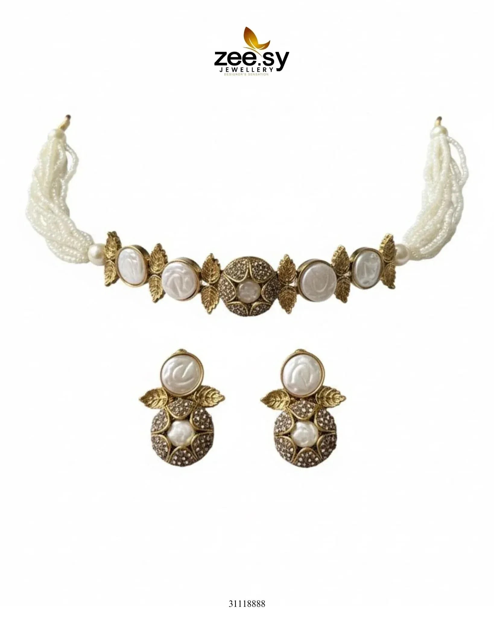 Crest Choker Necklace Set Necklace Sets - Zeesy Jewellery Pakistan | Premium Artificial & Imitation Jewellery