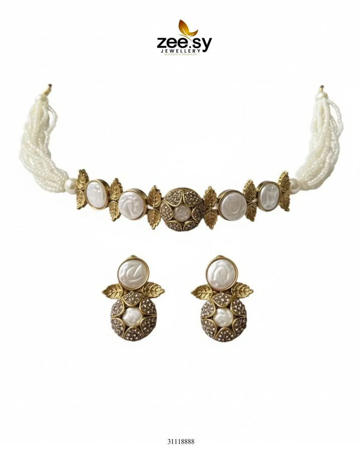 Crest Choker Necklace Set Necklace Sets - Zeesy Jewellery Pakistan | Premium Artificial & Imitation Jewellery