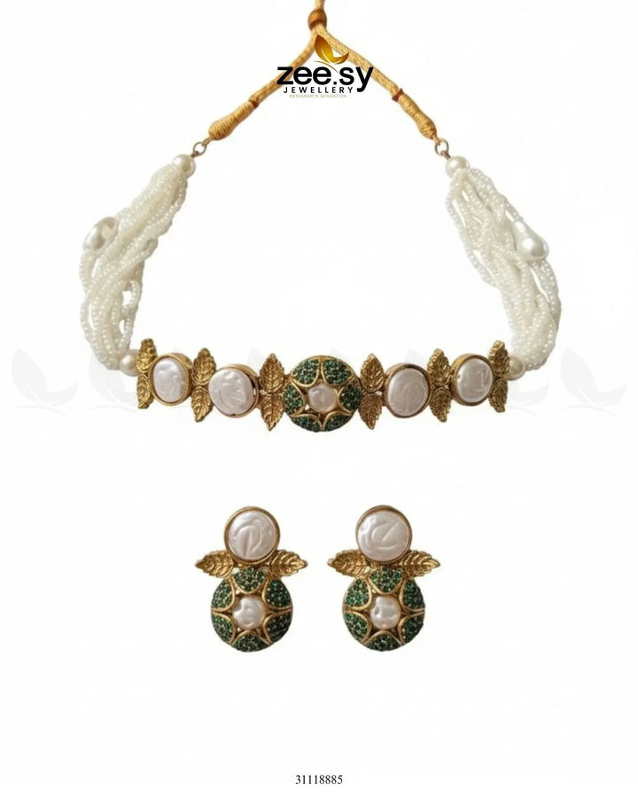 Crest Choker Necklace Set Necklace Sets - Zeesy Jewellery Pakistan | Premium Artificial & Imitation Jewellery