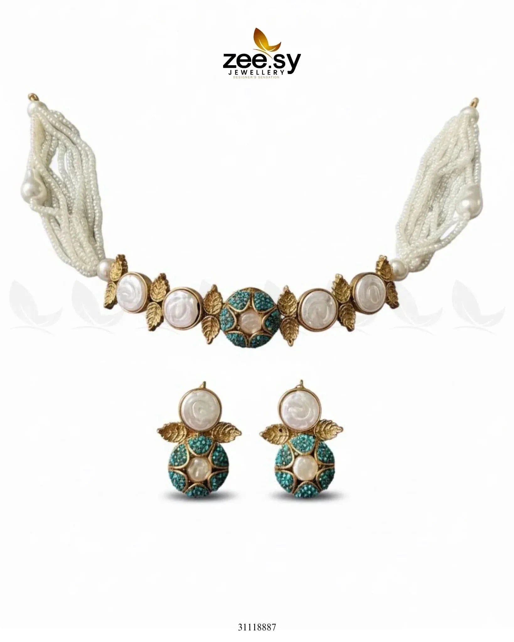 Crest Choker Necklace Set Necklace Sets - Zeesy Jewellery Pakistan | Premium Artificial & Imitation Jewellery