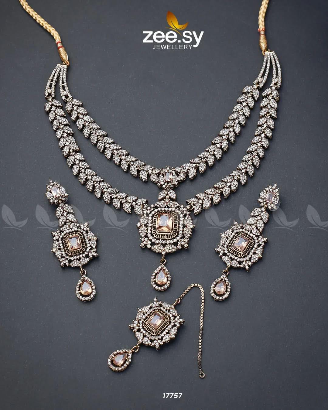 Fuchsia Necklace Golden Champagne Necklace Sets - Zeesy Jewellery Pakistan | Premium Artificial & Imitation Jewellery