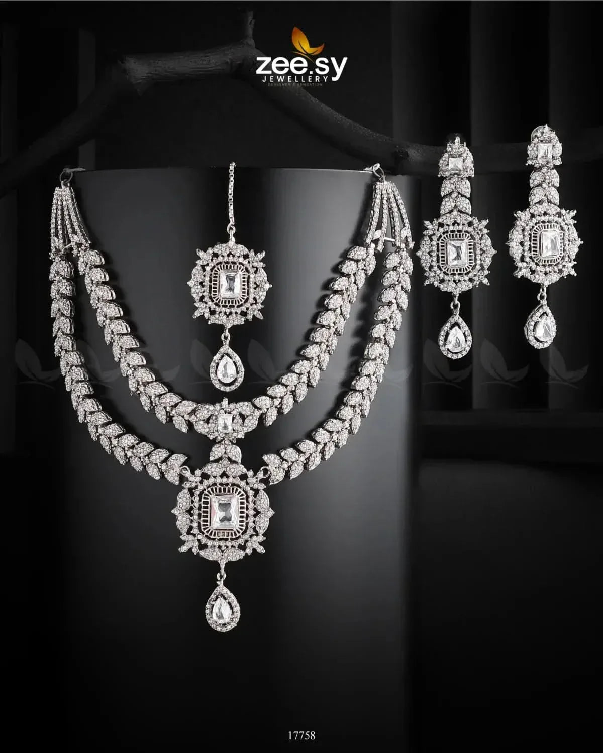 Fuchsia Necklace Silver White Necklace Sets - Zeesy Jewellery Pakistan | Premium Artificial & Imitation Jewellery