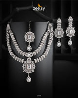 Fuchsia Necklace Silver White Necklace Sets - Zeesy Jewellery Pakistan | Premium Artificial & Imitation Jewellery