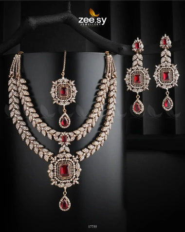 Fuchsia Necklace Golden Red Necklace Sets - Zeesy Jewellery Pakistan | Premium Artificial & Imitation Jewellery