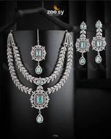 Fuchsia Necklace Silver Mint Green Necklace Sets - Zeesy Jewellery Pakistan | Premium Artificial & Imitation Jewellery