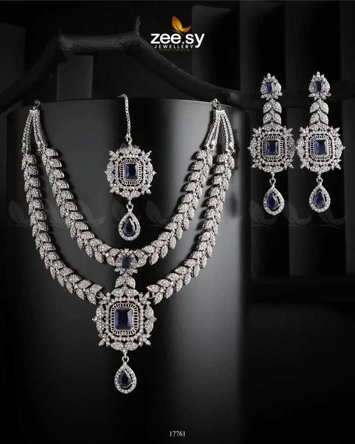 Fuchsia Necklace Silver Blue Necklace Sets - Zeesy Jewellery Pakistan | Premium Artificial & Imitation Jewellery