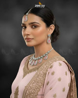 Hearth Necklace Set Silver Pink Necklace Sets - Zeesy Jewellery Pakistan | Premium Artificial & Imitation Jewellery