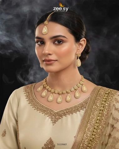 Hearth Necklace Set Golden Champagne Necklace Sets - Zeesy Jewellery Pakistan | Premium Artificial & Imitation Jewellery