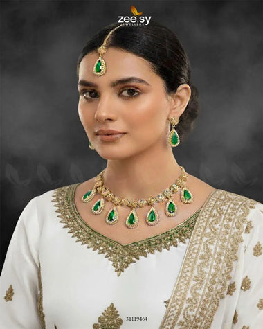 Hearth Necklace Set Golden Green Necklace Sets - Zeesy Jewellery Pakistan | Premium Artificial & Imitation Jewellery