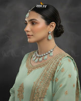 Hearth Necklace Set Silver Mint Green Necklace Sets - Zeesy Jewellery Pakistan | Premium Artificial & Imitation Jewellery