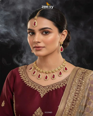 Hearth Necklace Set Golden Red Necklace Sets - Zeesy Jewellery Pakistan | Premium Artificial & Imitation Jewellery