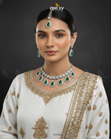 Hearth Necklace Set Silver Green Necklace Sets - Zeesy Jewellery Pakistan | Premium Artificial & Imitation Jewellery