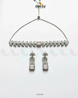 Intricate Square Cluster Necklace Set Silver Mint Pink Necklace Sets - Zeesy Jewellery Pakistan | Premium Artificial & Imitation Jewellery