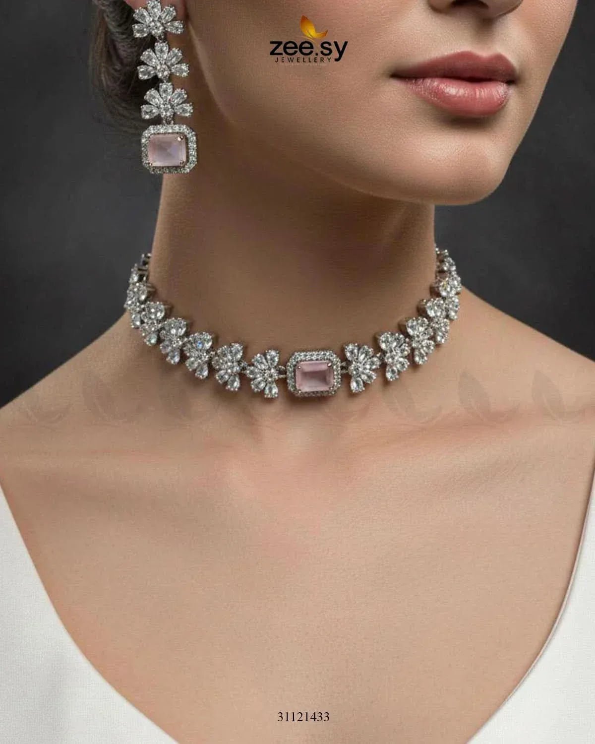Intricate Square Cluster Necklace Set Necklace Sets - Zeesy Jewellery Pakistan | Premium Artificial & Imitation Jewellery