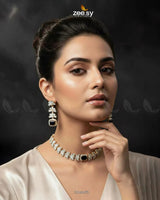 Intricate Square Cluster Necklace Set Golden Black Necklace Sets - Zeesy Jewellery Pakistan | Premium Artificial & Imitation Jewellery