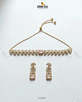 Intricate Square Cluster Necklace Set Golden Mint Pink Necklace Sets - Zeesy Jewellery Pakistan | Premium Artificial & Imitation Jewellery