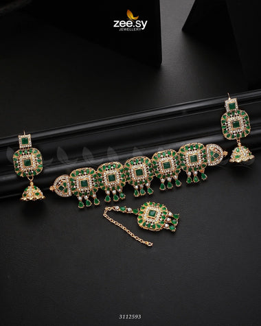 Kiran Necklace Set Golden Green Necklace Sets - Zeesy Jewellery Pakistan | Premium Artificial & Imitation Jewellery