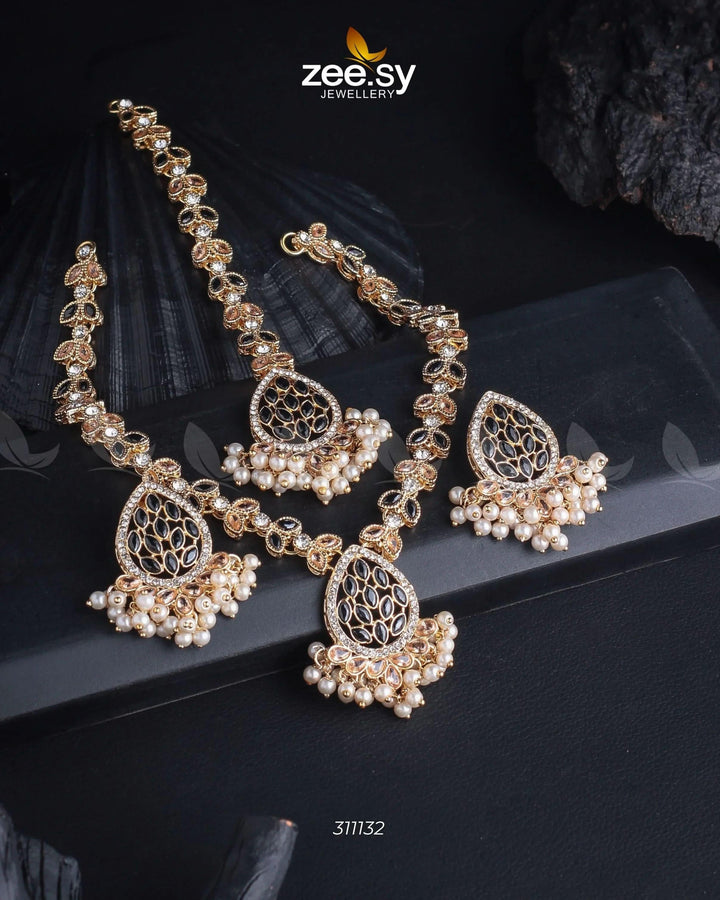 Luxe Necklace Set Golden Black Necklace Sets - Zeesy Jewellery Pakistan | Premium Artificial & Imitation Jewellery
