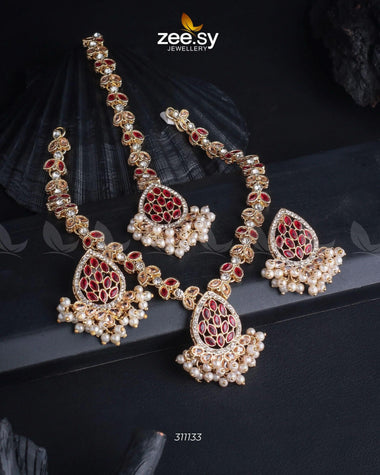 Luxe Necklace Set Golden Red Necklace Sets - Zeesy Jewellery Pakistan | Premium Artificial & Imitation Jewellery
