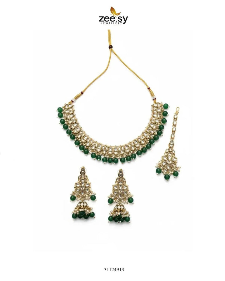 Magnificent Tonel Necklace Set Golden Green Necklace Sets - Zeesy Jewellery Pakistan | Premium Artificial & Imitation Jewellery