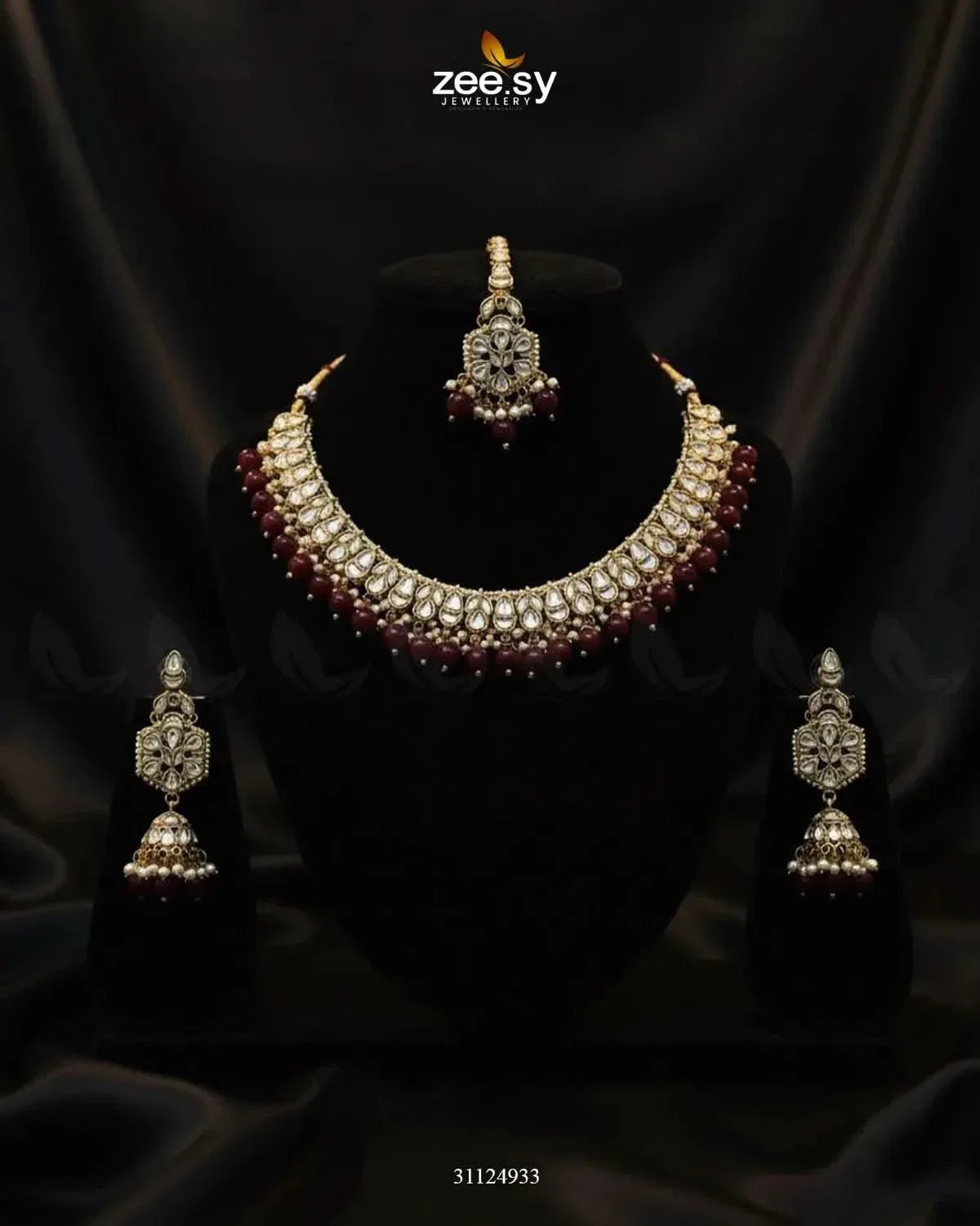 Magnificent Tonel Necklace Set Golden Red Necklace Sets - Zeesy Jewellery Pakistan | Premium Artificial & Imitation Jewellery