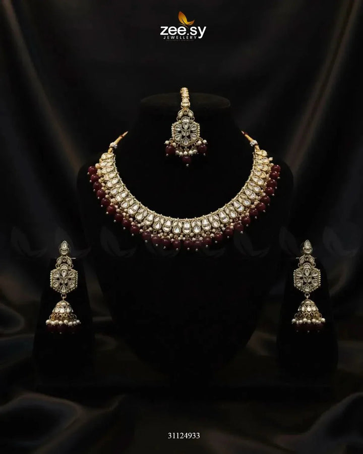 Magnificent Tonel Necklace Set Golden Red Necklace Sets - Zeesy Jewellery Pakistan | Premium Artificial & Imitation Jewellery