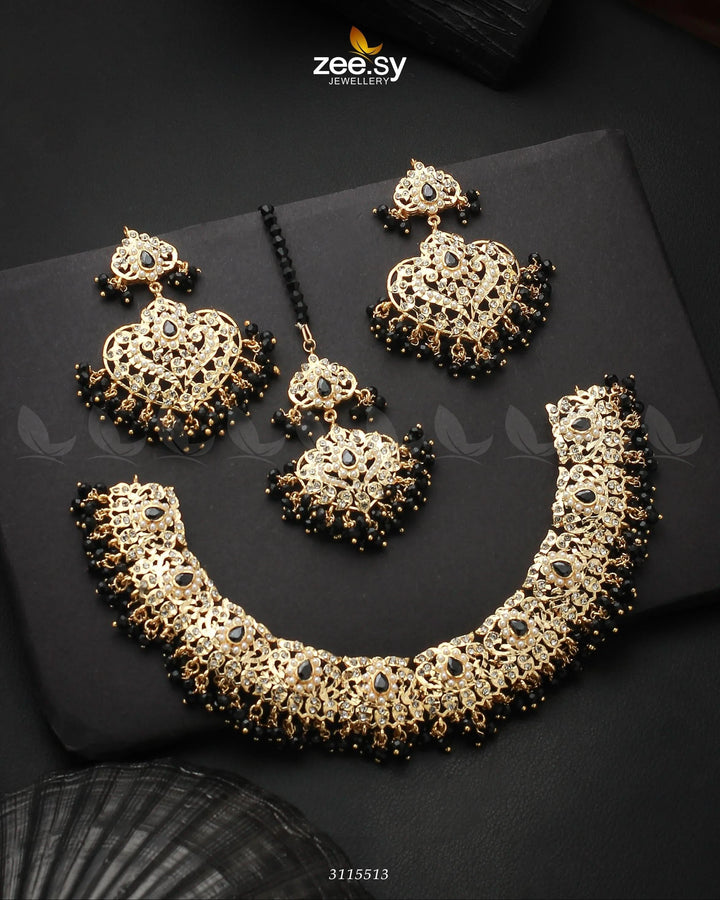 Maniha Necklace Set Golden Black Necklace Sets - Zeesy Jewellery Pakistan | Premium Artificial & Imitation Jewellery