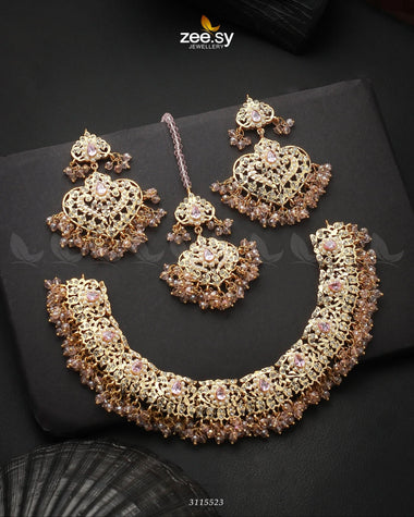 Maniha Necklace Set Golden Mint Pink Necklace Sets - Zeesy Jewellery Pakistan | Premium Artificial & Imitation Jewellery