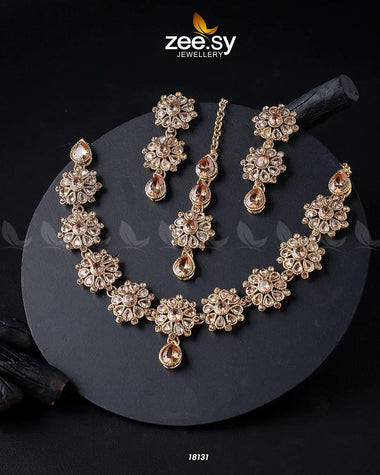 Narcissus Necklace Set Golden Champagne Necklace Sets - Zeesy Jewellery Pakistan | Premium Artificial & Imitation Jewellery