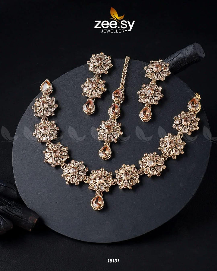 Narcissus Necklace Set Golden Champagne Necklace Sets - Zeesy Jewellery Pakistan | Premium Artificial & Imitation Jewellery